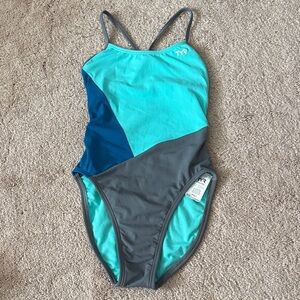 TYR Aqua and Gray Colorblock Swimsuit